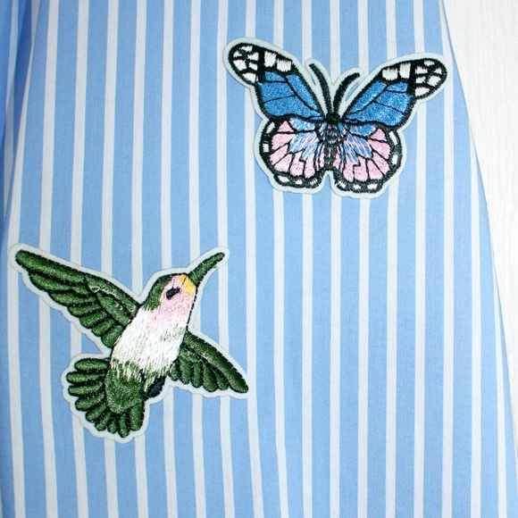 Off Shoulder Striped Top with Patches NWT - Picture 5 of 8